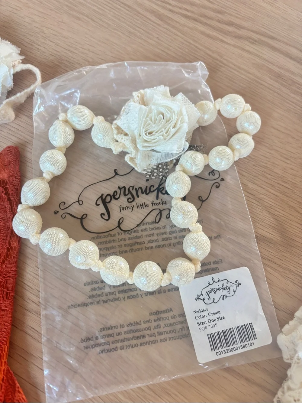 Persnickety 6 Rust and Cream Lace Hair Accessory Set necklace and leg warmers